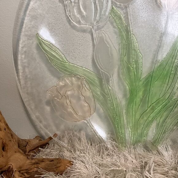 Vintage Tulip L.E. Smith Glass Co. Floral 13" Platter Plate - Picture 5 of 15